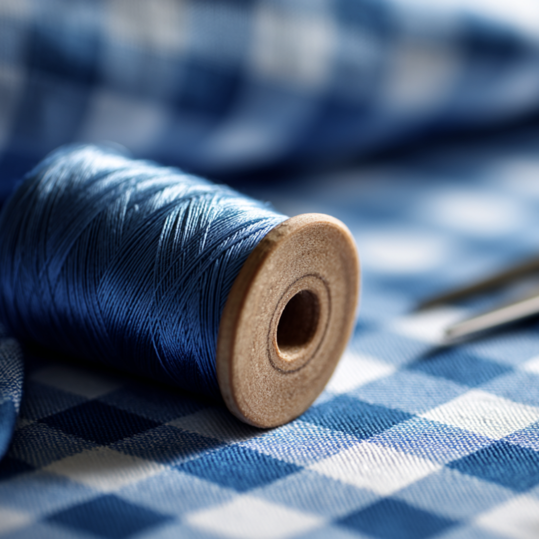 BLÅ GINGHAM RANDIGT BOMULLSTYG 6,5 MM – OEKO-TEX BOMULL, LÄTT & ANDNINGSBART