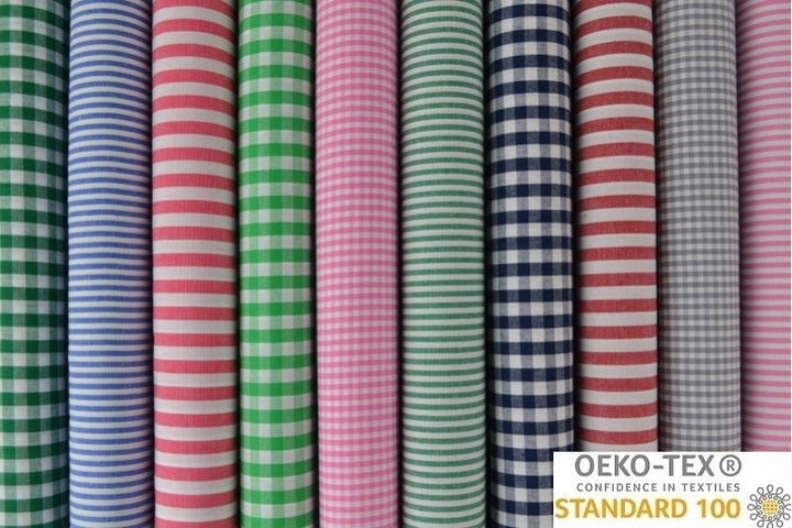 GRÖN GINGHAM RANDIGT BOMULLSTYG 6,5 MM – OEKO-TEX BOMULL, LÄTT & ANDNINGSBART
