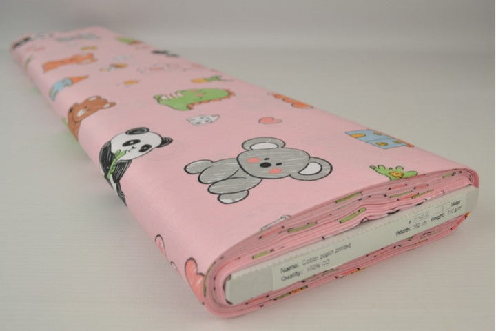 Rosa bomullspoplin med kawaii djur – barn (bild 2 av 3)