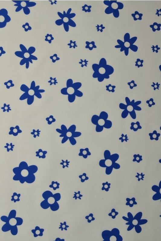 Creme bomullspoplin med blomtryck – marinblå (bild 1 av 3)