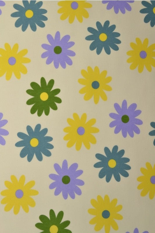 Råvit bomullspoplin med retro prästkragar – gul, blå, grön & lila (bild 1 av 3)