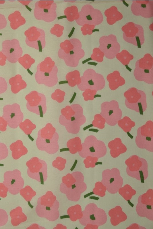 Creme bomullspoplin med vallmotryck – rosa & grön (bild 1 av 3)