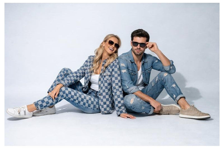 Ljusblå denimtyg med rutigt frynsmönster – metervara till byxor & jackor (bild 5 av 8)