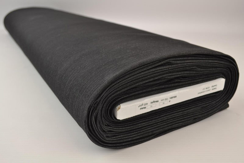 Mörk antracit otvättat denim med stretch – 370 g/m² (bild 2 av 9)