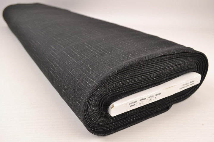 Svartmelerad otvättat denim med stretch – 370 g/m² (bild 2 av 9)