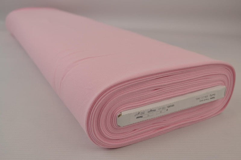 Ljusrosa french terry – mjuk bomullsstickad metervara med stretch (bild 2 av 7)
