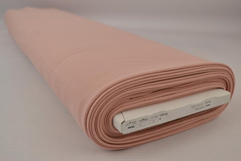 Dammig rosa french terry – mjuk bomullsstickad metervara med stretch (bild 2 av 5)