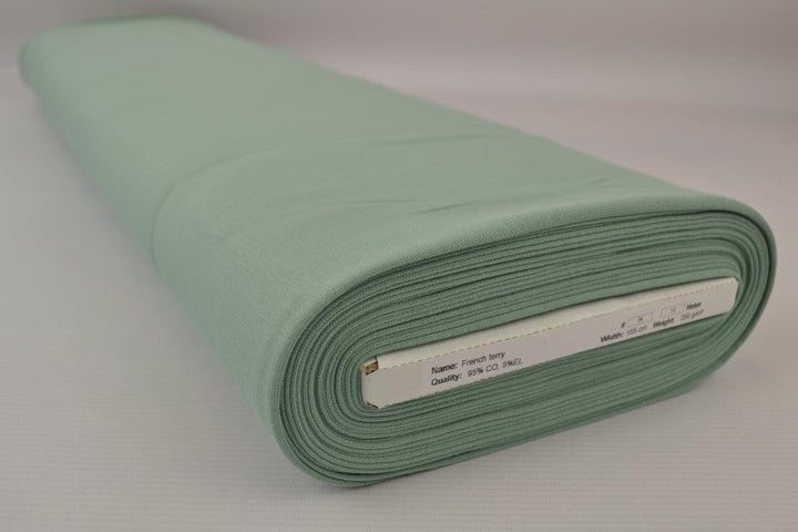Vintage grön french terry – mjuk bomullsstickad metervara med stretch (bild 2 av 5)