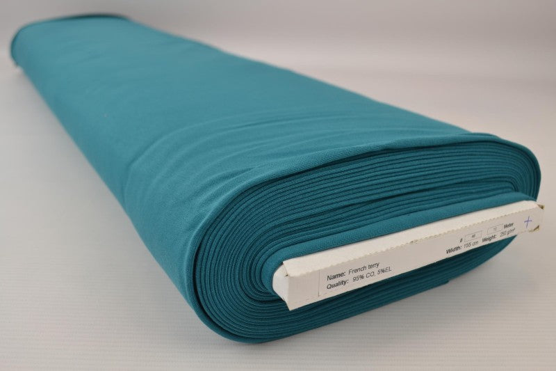 Mörk petroleumsblå french terry – mjuk bomullsstickad metervara med stretch (bild 2 av 5)