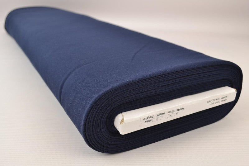 Navy french terry – mjuk bomullsstickad metervara med stretch (bild 2 av 5)