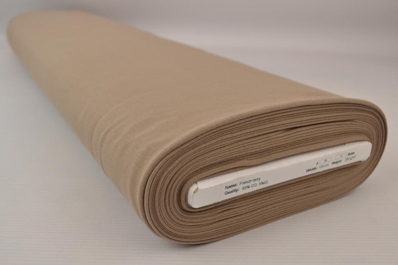 Taupe french terry – mjuk bomullsstickad metervara med stretch (bild 2 av 5)