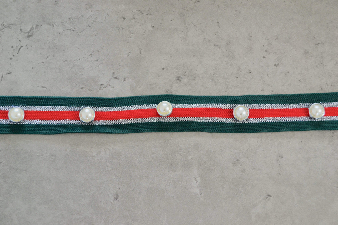Grön, silver och röd band med pärlor 25mm (bild 1 av 2)