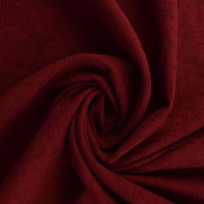 Bordeaux bomulls jacquard – våffelstruktur med blommotiv (bild 1 av 5)
