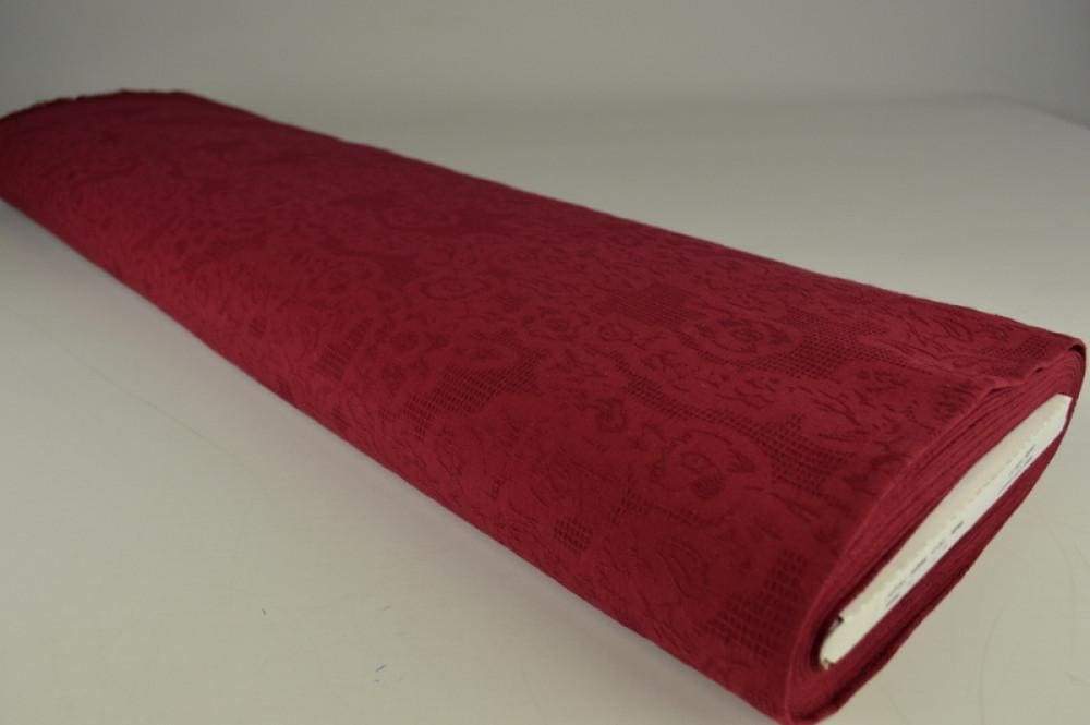 Bordeaux bomulls jacquard – våffelstruktur med blommotiv (bild 2 av 5)