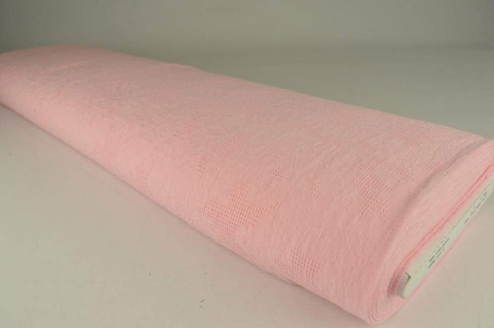 Rosa bomulls jacquard – våffelstruktur med blommotiv (bild 2 av 5)