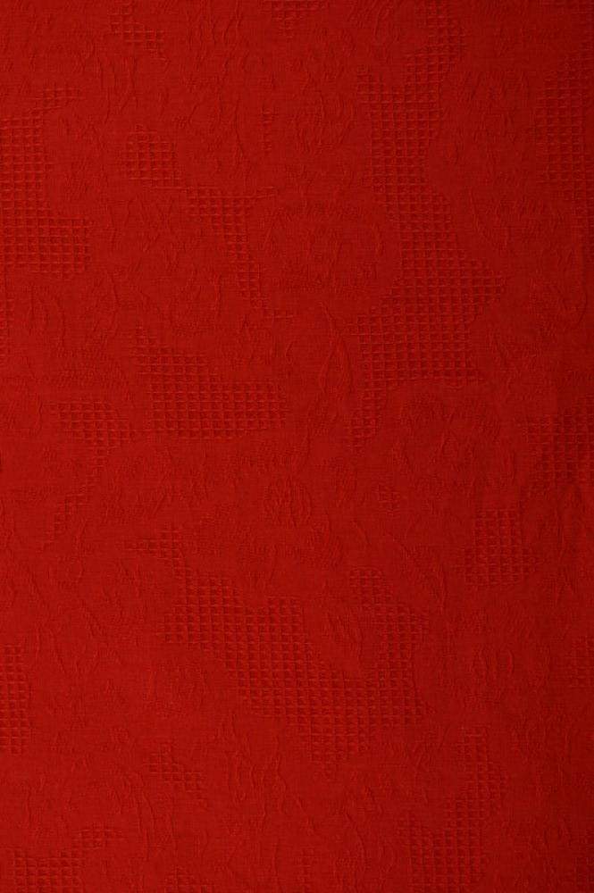 Röd bomulls jacquard – våffelstruktur med blommotiv (bild 3 av 5)