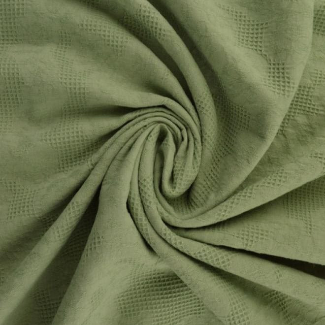 Vintage grön bomulls jacquard – våffelstruktur med blommotiv (bild 1 av 5)