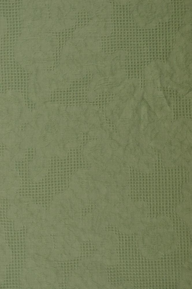 Vintage grön bomulls jacquard – våffelstruktur med blommotiv (bild 2 av 5)