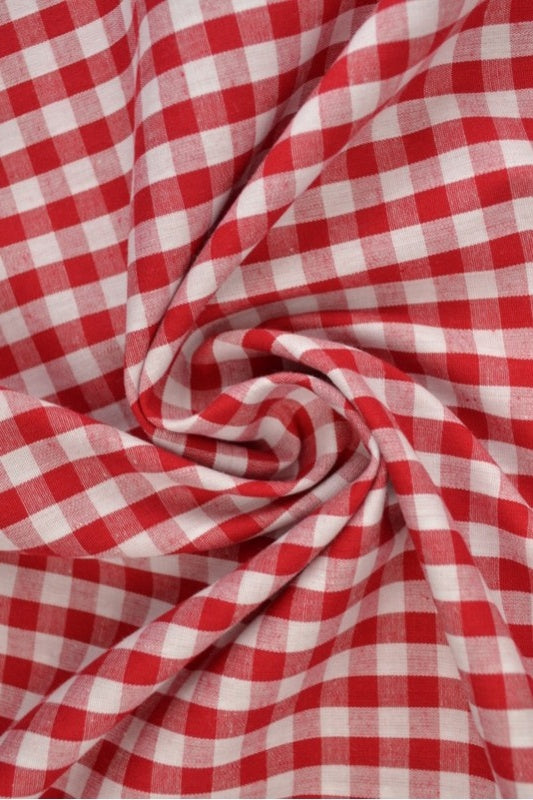 RÖD GINGHAM RUTIGT BOMULLSTYG 6,5 MM GINGHAM RUTOR – OEKO-TEX BOMULL, LÄTT & ANDNINGSBART