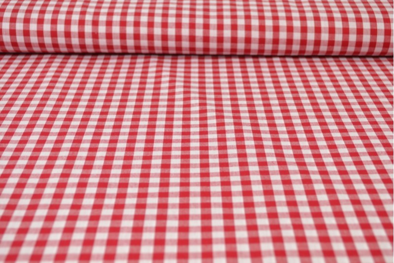 RÖD GINGHAM RUTIGT BOMULLSTYG 6,5 MM GINGHAM RUTOR – OEKO-TEX BOMULL, LÄTT & ANDNINGSBART