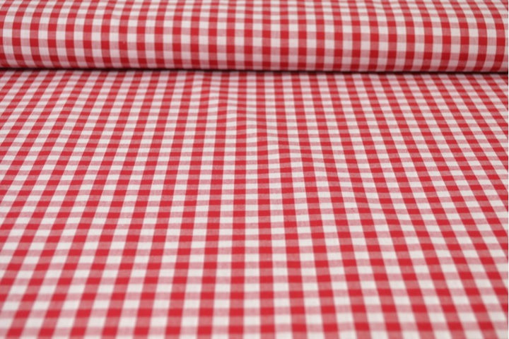 RÖD GINGHAM RUTIGT BOMULLSTYG 6,5 MM GINGHAM RUTOR – OEKO-TEX BOMULL, LÄTT & ANDNINGSBART