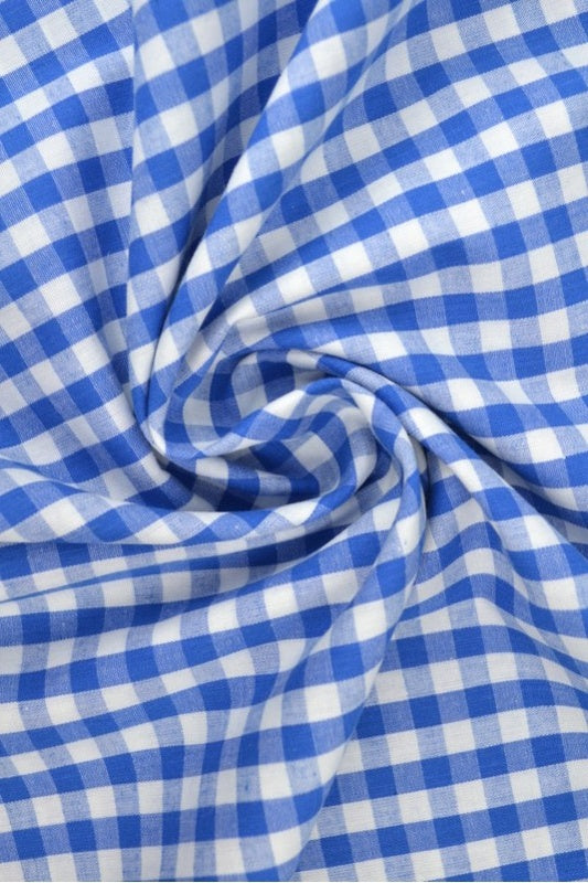 BLÅ GINGHAM RUTIGT BOMULLSTYG 6,5 MM GINGHAM RUTOR – OEKO-TEX BOMULL, LÄTT & ANDNINGSBART