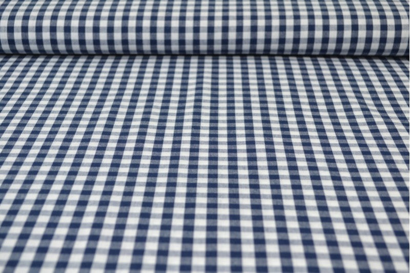 NAVY GINGHAM RUTIGT BOMULLSTYG 6,5 MM GINGHAM RUTOR – OEKO-TEX BOMULL, LÄTT & ANDNINGSBART