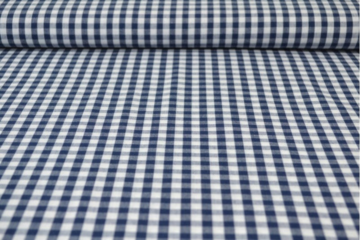 NAVY GINGHAM RUTIGT BOMULLSTYG 6,5 MM GINGHAM RUTOR – OEKO-TEX BOMULL, LÄTT & ANDNINGSBART