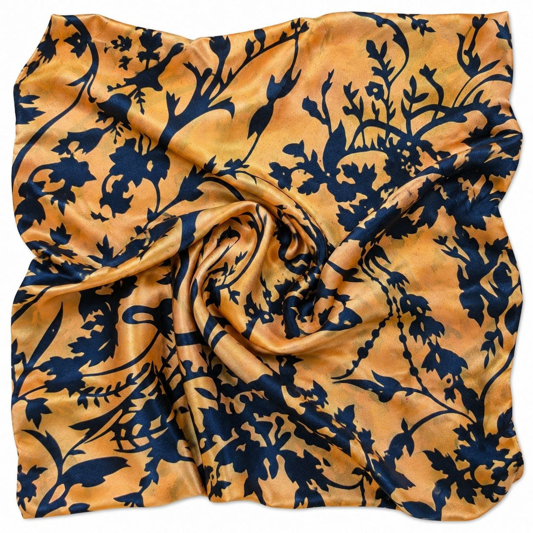 ORANGE OCH GULD SIDEN MED BLOMMTRYCK – 2. SORTERING