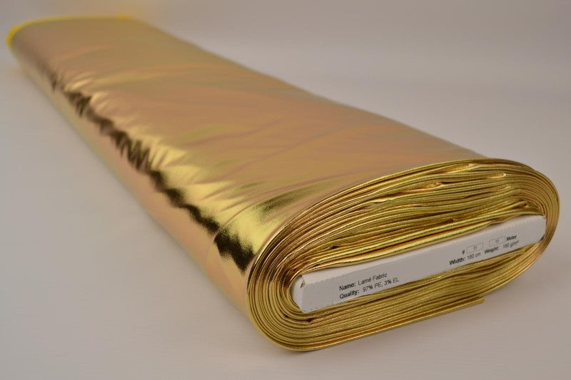 Guldfärgat lamétyg med stretch – metallic glittertyg (bild 2 av 3)