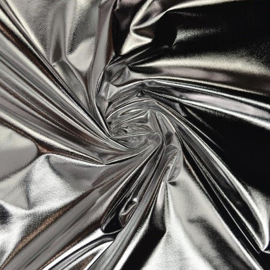 Silverfärgat lamétyg med stretch – metallic glittertyg (bild 1 av 2)