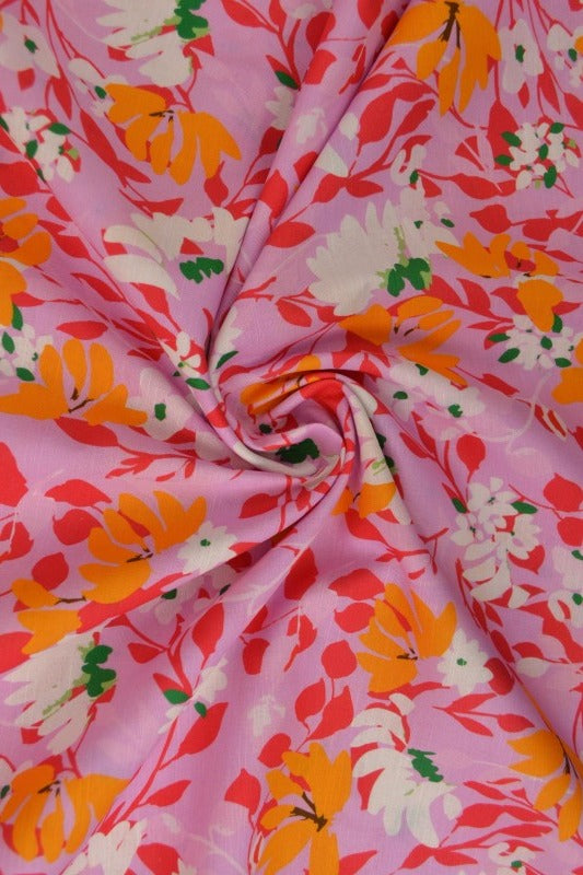 Rosa linne med blomtryck – orange, röd & vit (bild 1 av 9)