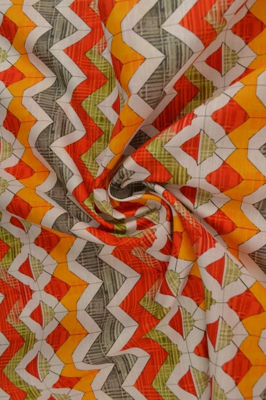 Färgglatt linne med geometriskt sicksack – orange, röd & oliv (bild 1 av 9)