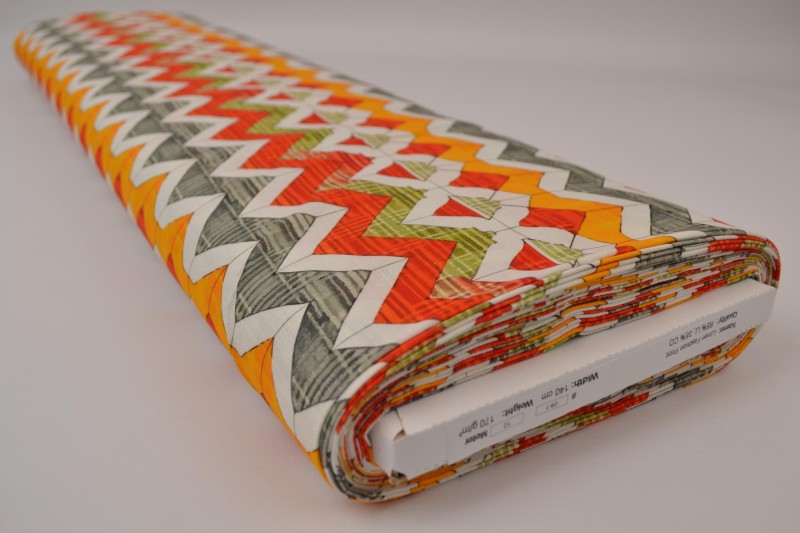 Färgglatt linne med geometriskt sicksack – orange, röd & oliv (bild 2 av 9)