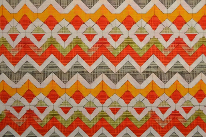Färgglatt linne med geometriskt sicksack – orange, röd & oliv (bild 3 av 9)