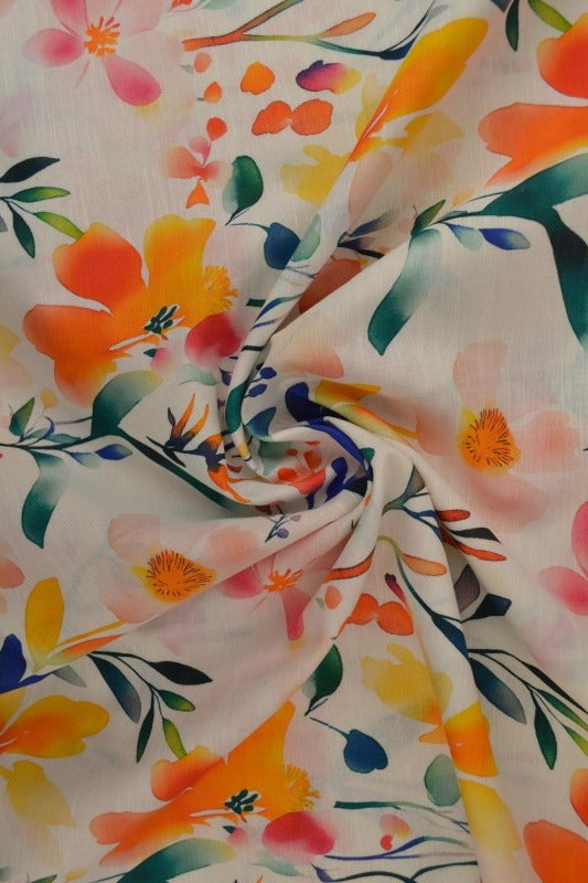 Vitt linne med akvarell blomtryck – orange, gul & blå (bild 1 av 9)