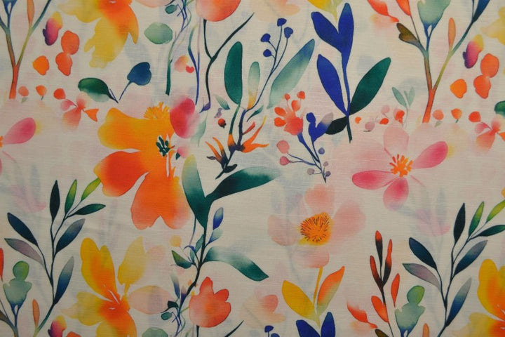 Vitt linne med akvarell blomtryck – orange, gul & blå (bild 3 av 9)