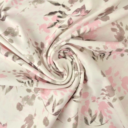 Vitt lycra tyg för badkläder och sportkläder med pink blommönster (bild 1 av 3)