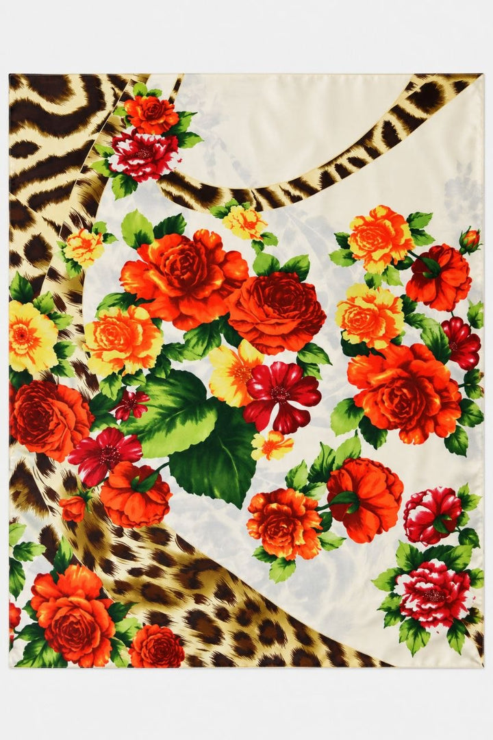 LJUS SIDEN MED BLOMMOR OCH LEOPARD TRYCK (bild 1 av 3)