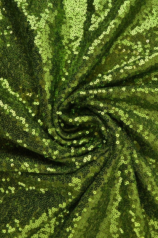 Mossgrön paljettyg – små 3–4 mm paljetter & envägsstretch (bild 1 av 5)
