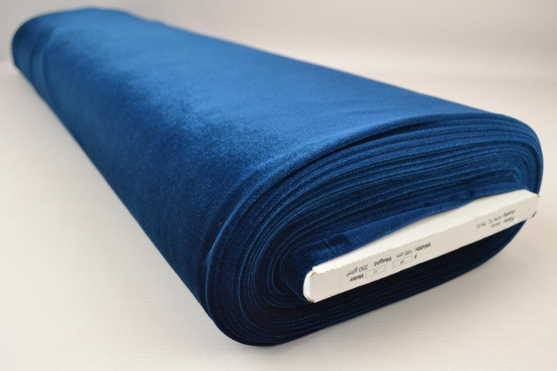 Mörk petroleumsblå velour med stretch – mjuk stickad kvalitet (bild 2 av 6)