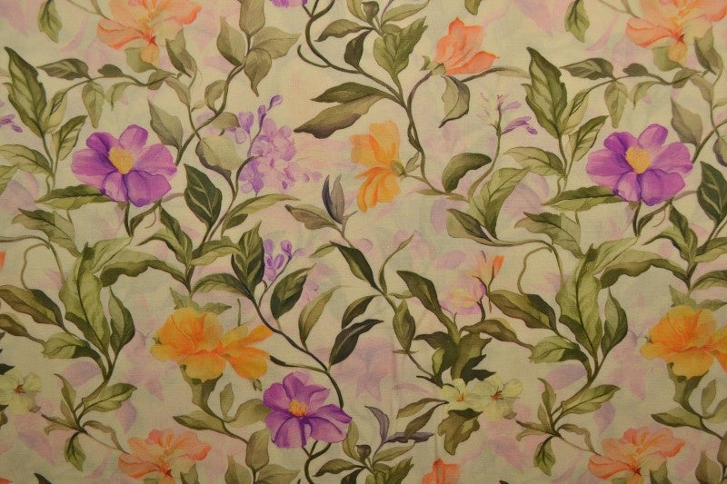 Champagne & flerfärgat viscosetyg med botaniskt blommtryck (bild 3 av 9)
