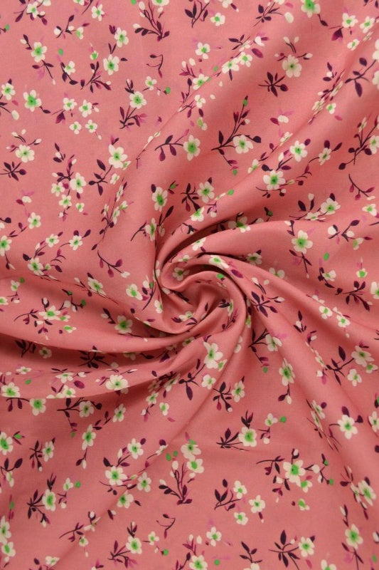 Rosa & lila viscosetyg med smått blommtryck (bild 1 av 9)