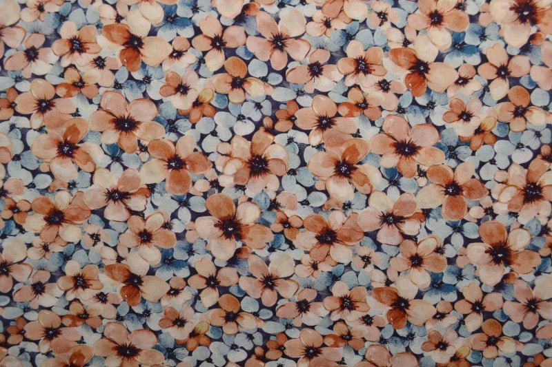 Kräm, orange & blått viscosetyg med akvarell blommtryck (bild 3 av 9)