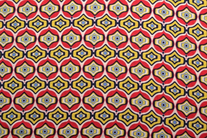 Viscosetyg med rött och gult geometriskt båg tryck (bild 2 av 5)